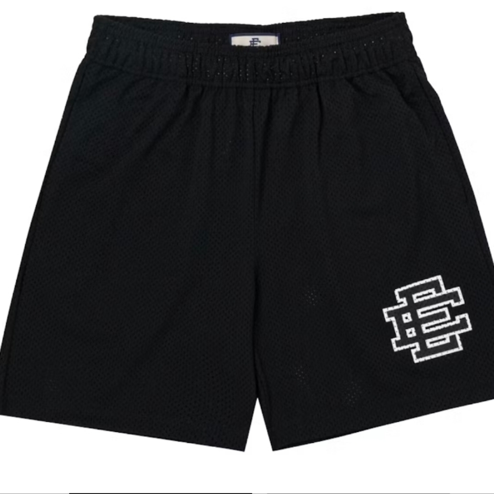 Eric Emanuel Black Mesh Athletic Shorts with White Logo
